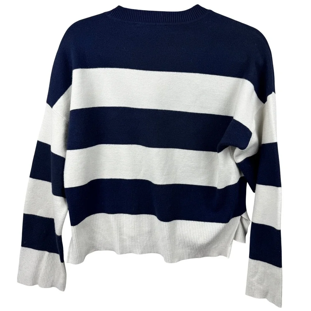 Abercrombie & Fitch Striped Sweater Womens Small Navy White Cropped Nautical - Picture 4 of 13